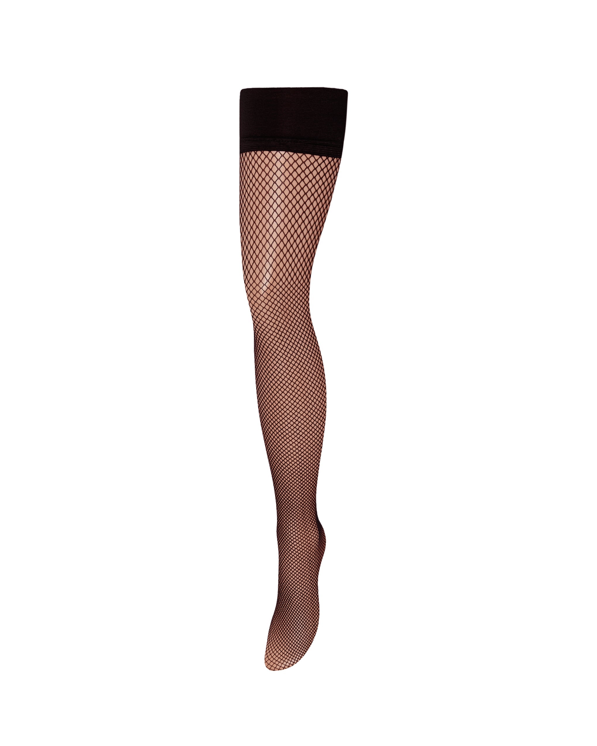 fishnet leg/plain top stockings black