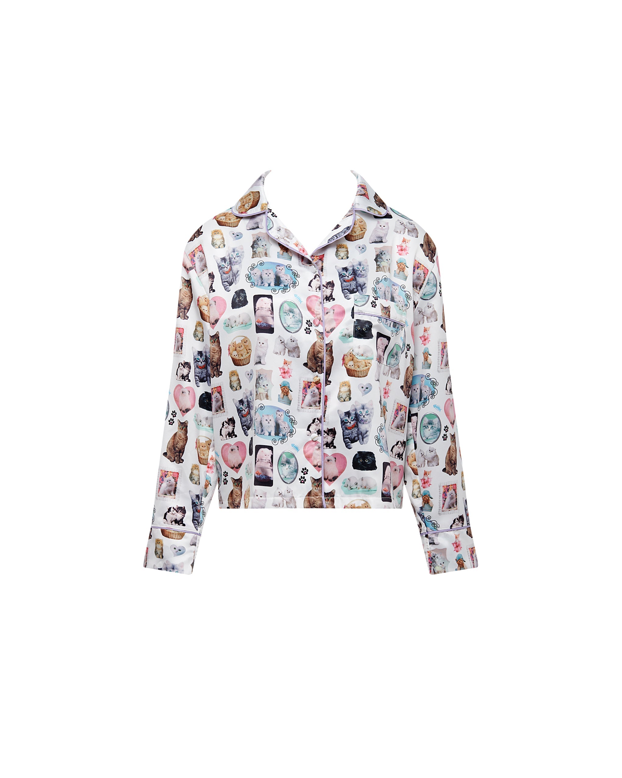 bb x ashley williams kitten print luxury satin shirt