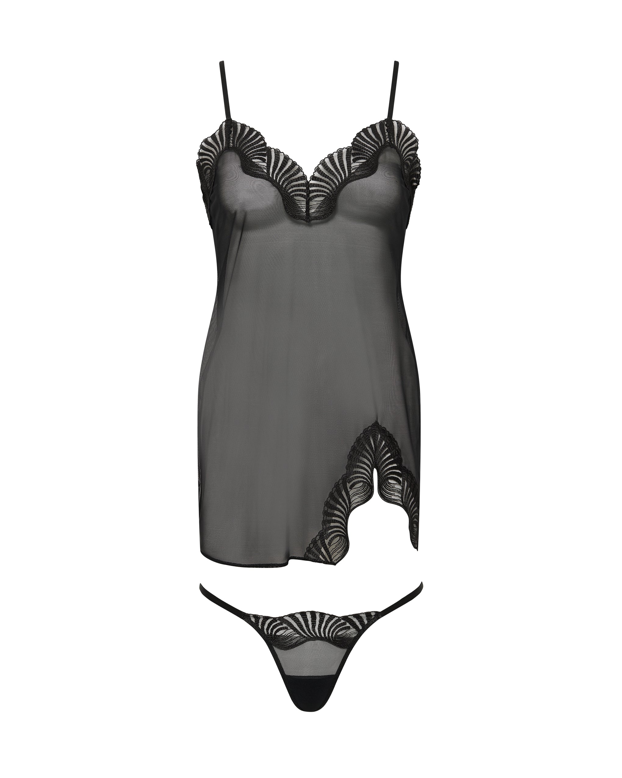 trista short chemise and thong set black