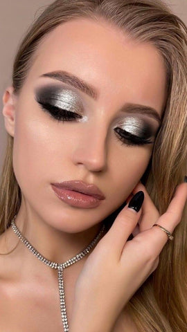 Silver Smokey Eyes and Bold Black Liner