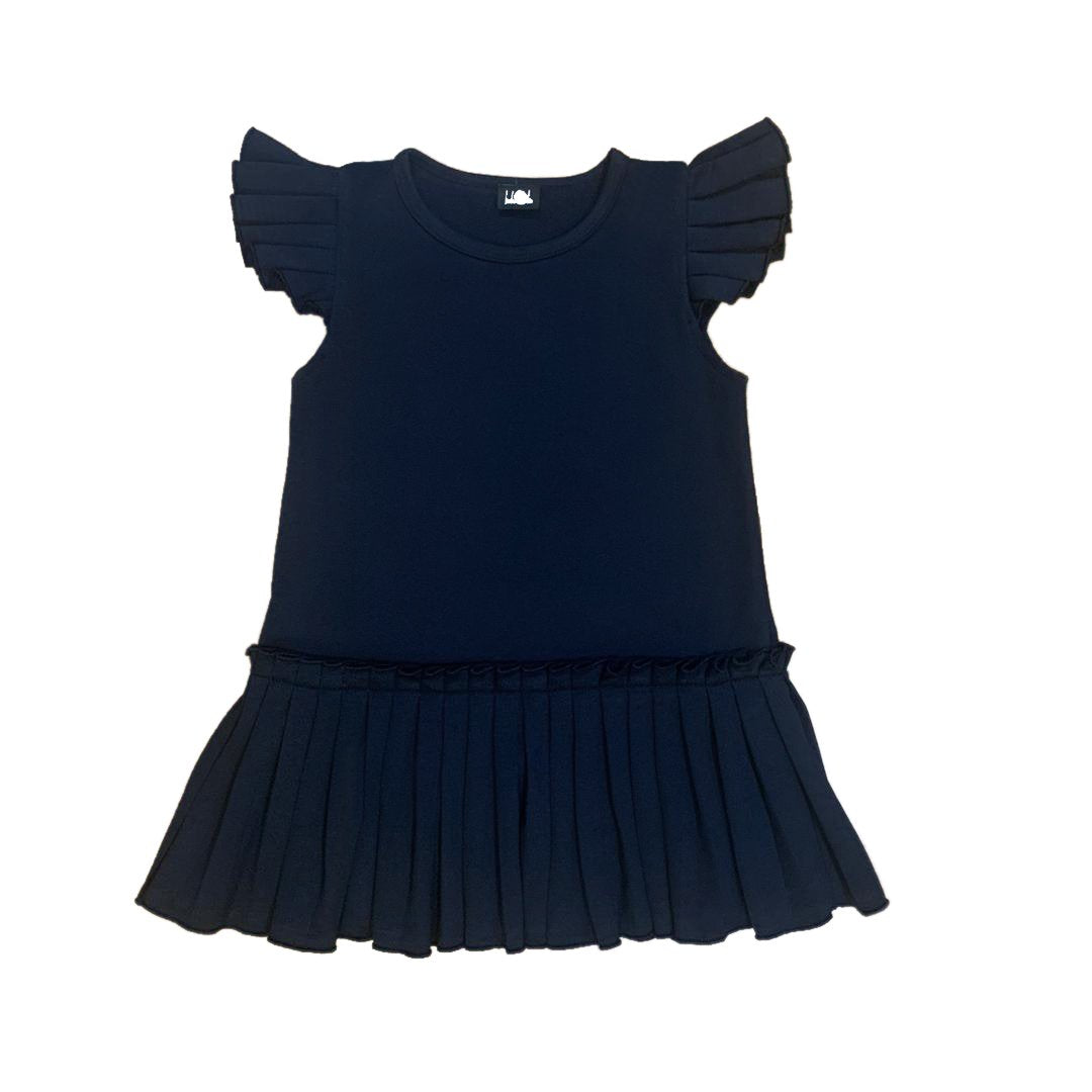 Navy Ruffle Cap Sleeve Dress