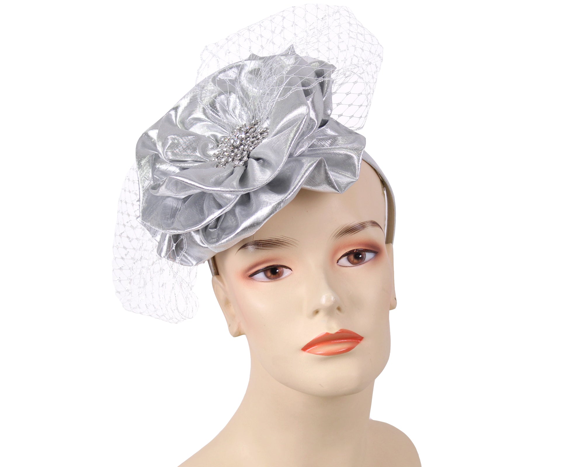 metallic silver fascinator