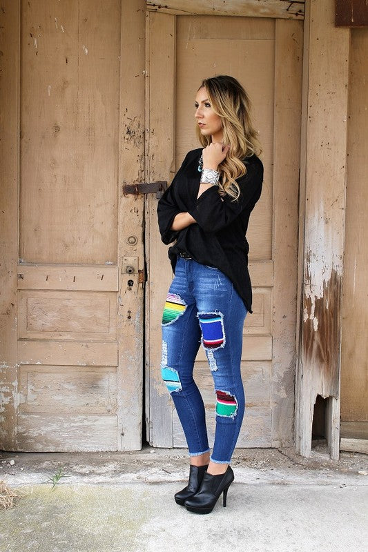 womens distressed jeans with patches