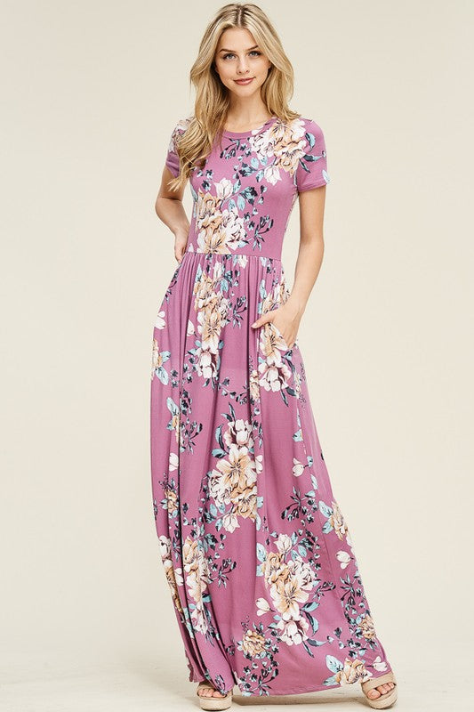 2019 Spring Women's Mauve Flower Maxi Dress