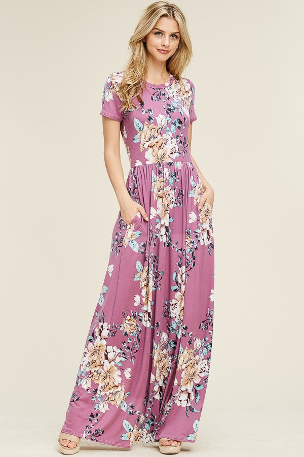 2019 Spring Women's Mauve Flower Maxi Dress