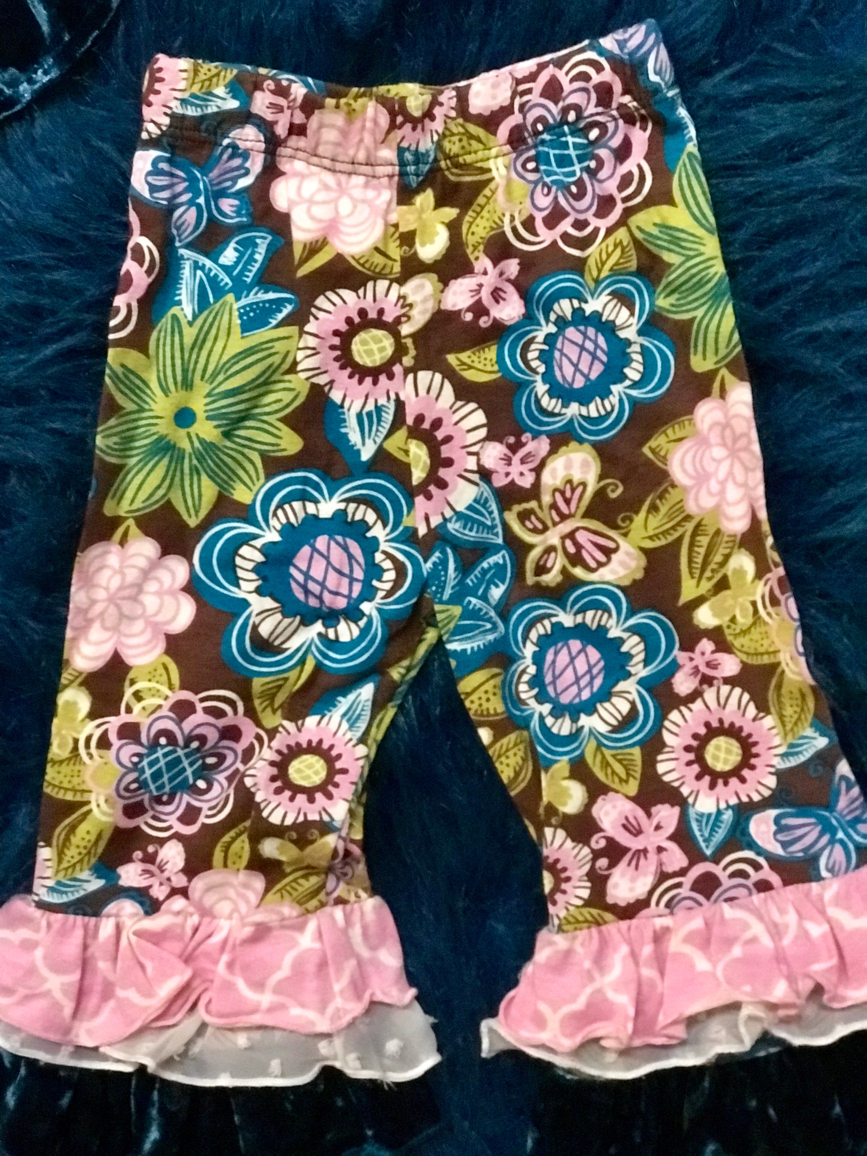 Flap Happy Christmas Blue Velvet Paisley Flower Pant Set C