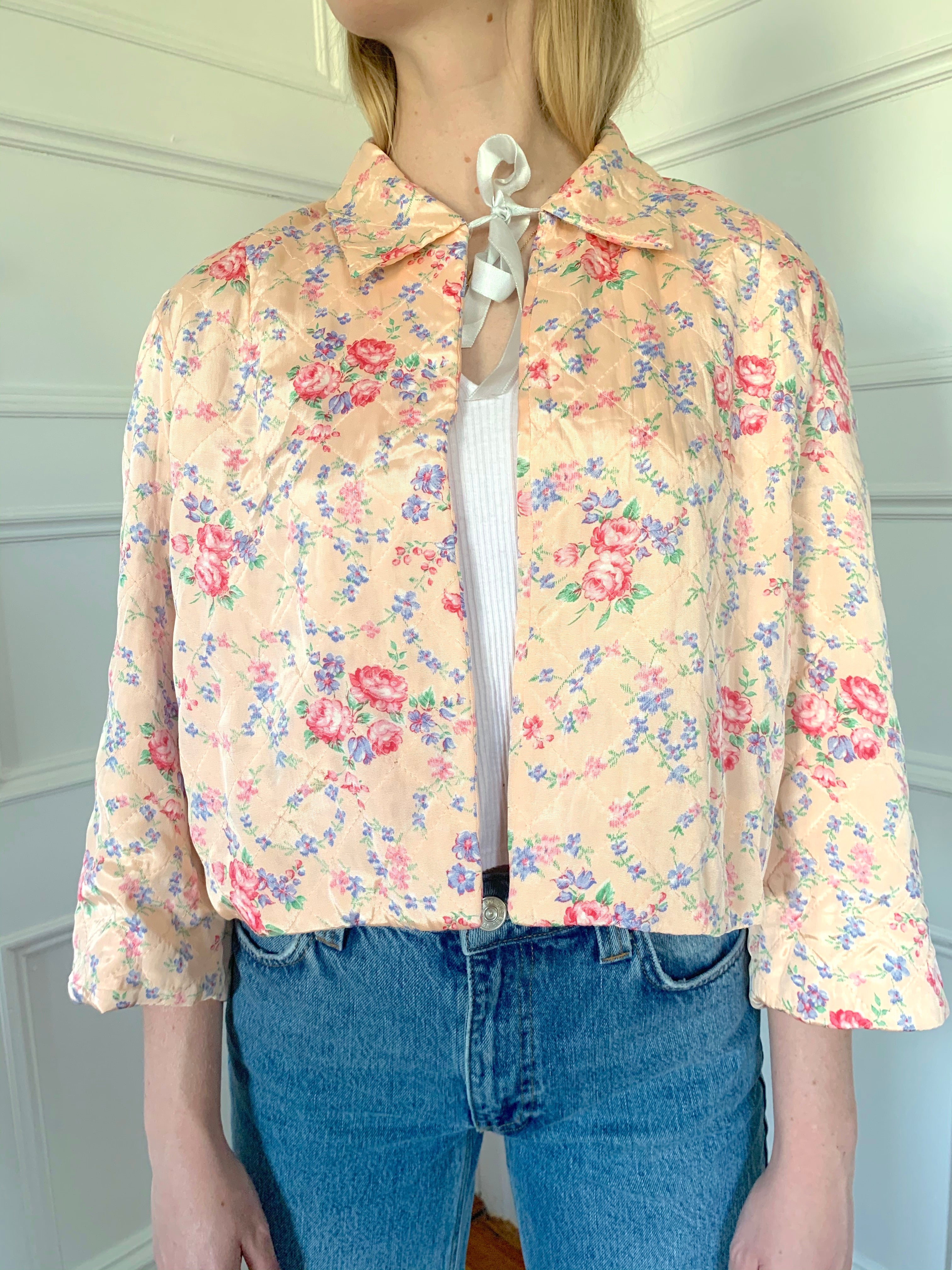 Pink Floral Quilted Jacket – Eveliina Vintage