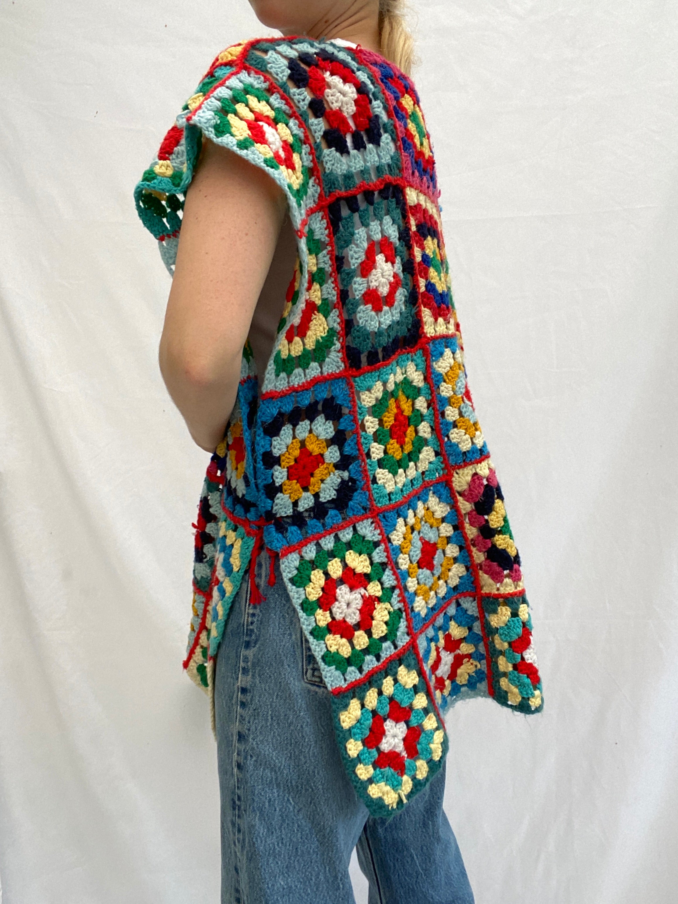 Multicolor Knit Poncho Eveliina Vintage