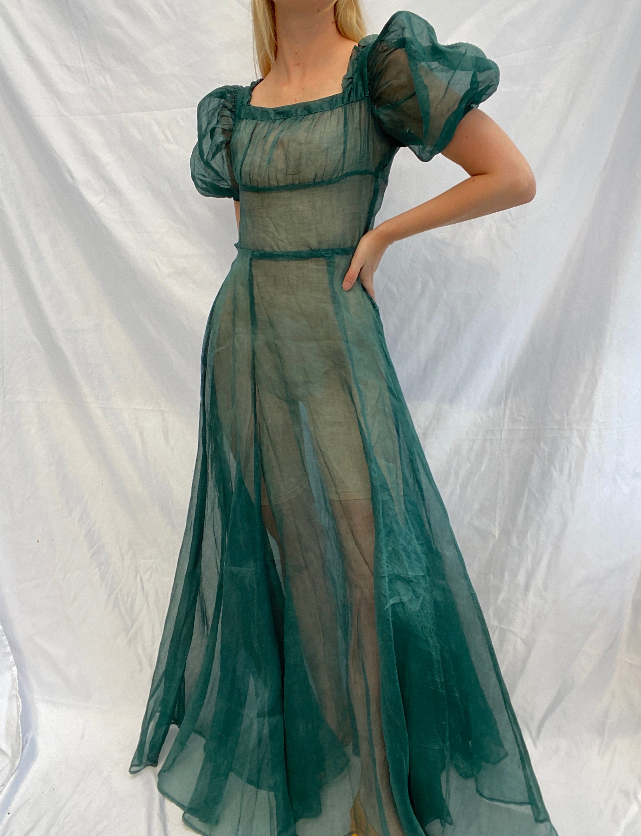 1930's Deep Green Organdy Gown – Eveliina Vintage