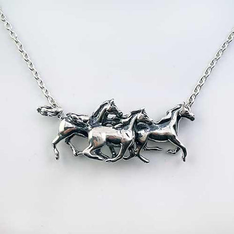 Three Traveling Horses Necklace Sterling Silver