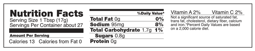 Nutrition Information for no sugar added ketchup