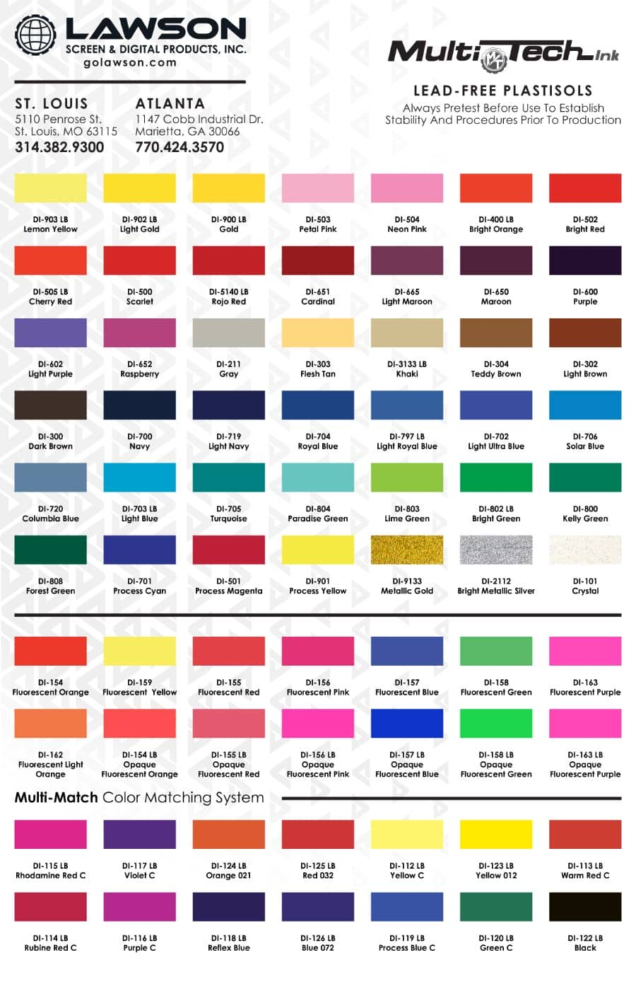 Multi-Tech's Plastisol Ink Color Charts