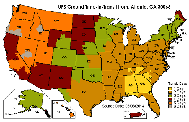 Shipping Map for Screen Printing Supplies from Lawson in Georgia