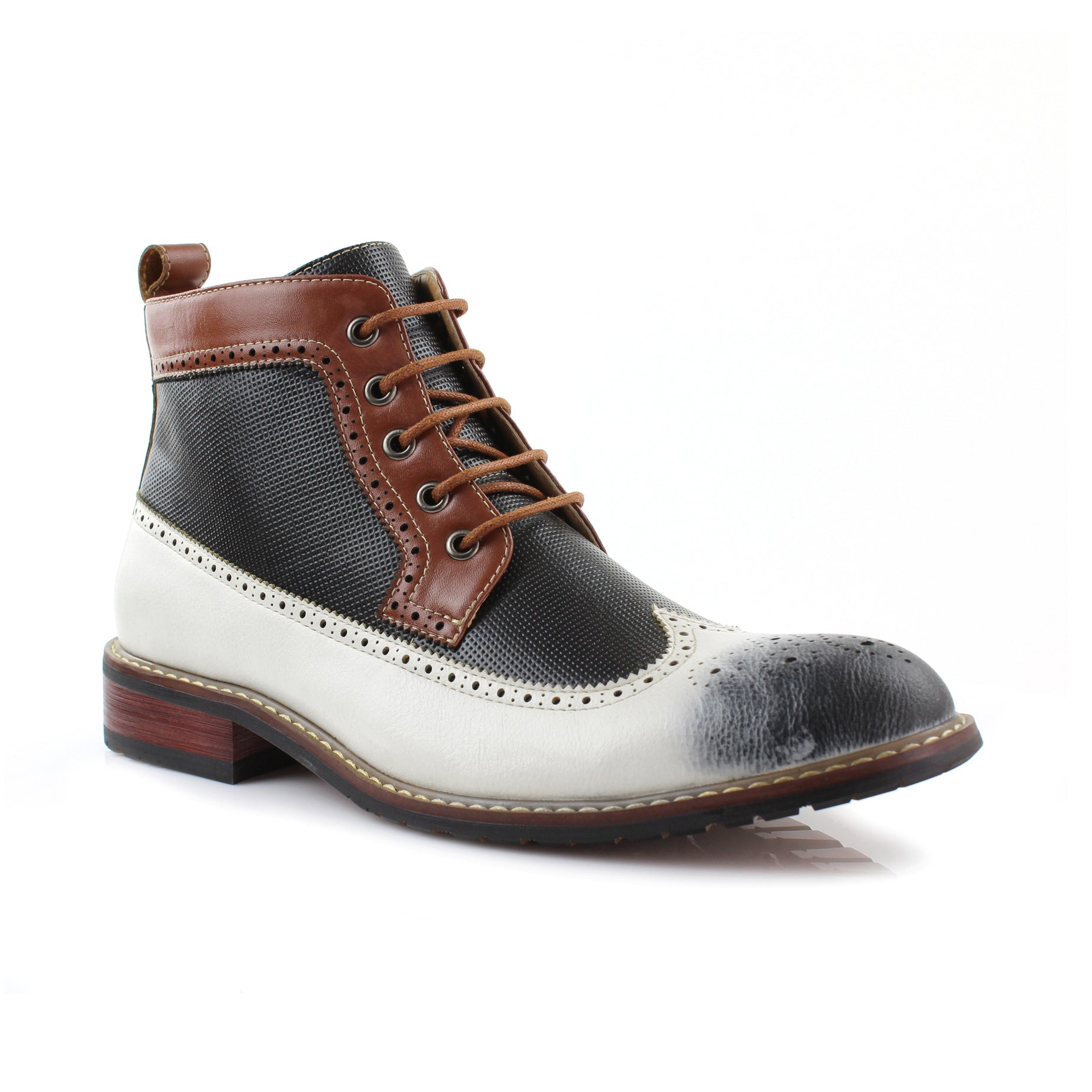 Men's Plaid Wingtip Boots | Gideon in Plaid Black | Vegan Leather