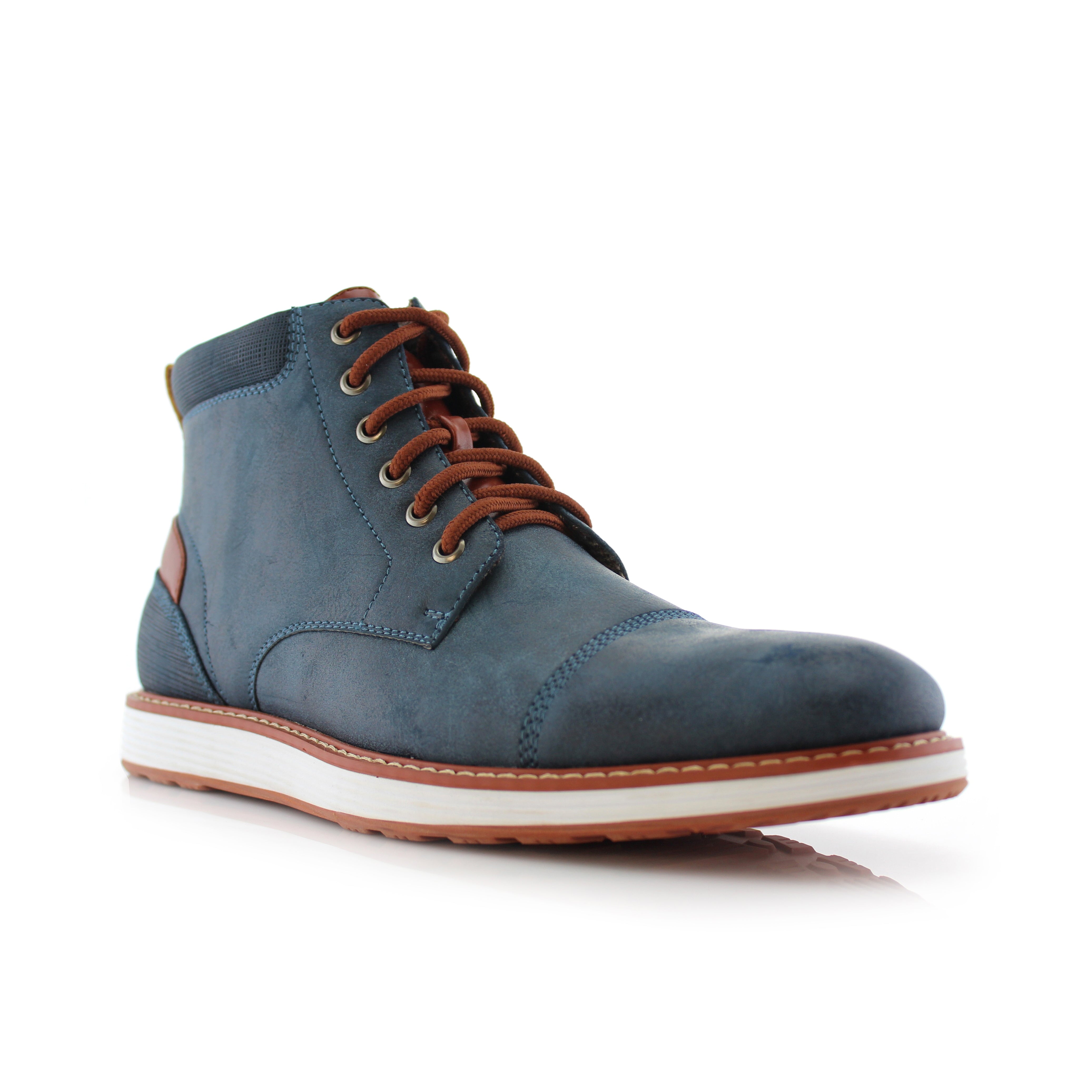 Matted Blue Memory Foam Mid-Top Sneaker Boots | Houstan | Sleek Mid Shoes 10 / Royal Blue