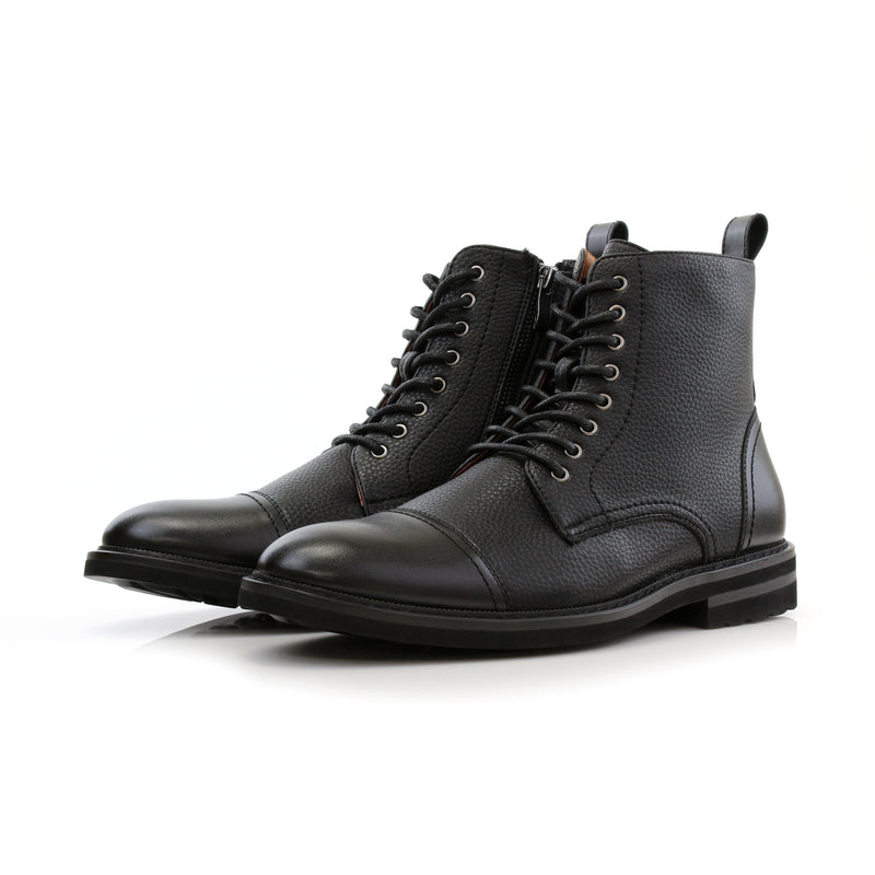 Grained Black Faux Leather Boots With Zipper Closure | Polar Fox ...