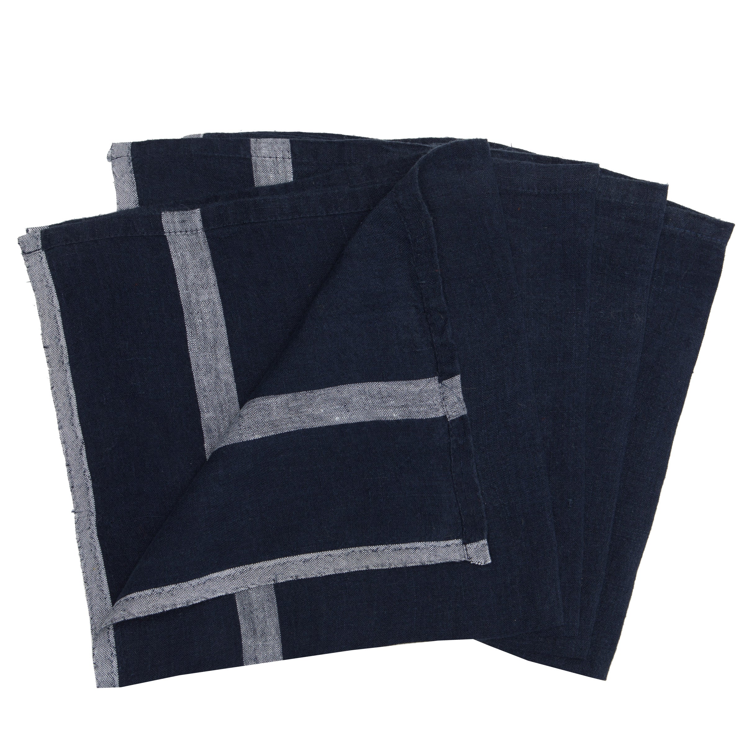 Set of 2 Navy and Light Blue Linen Kitchen Towels Twill - LinenMe