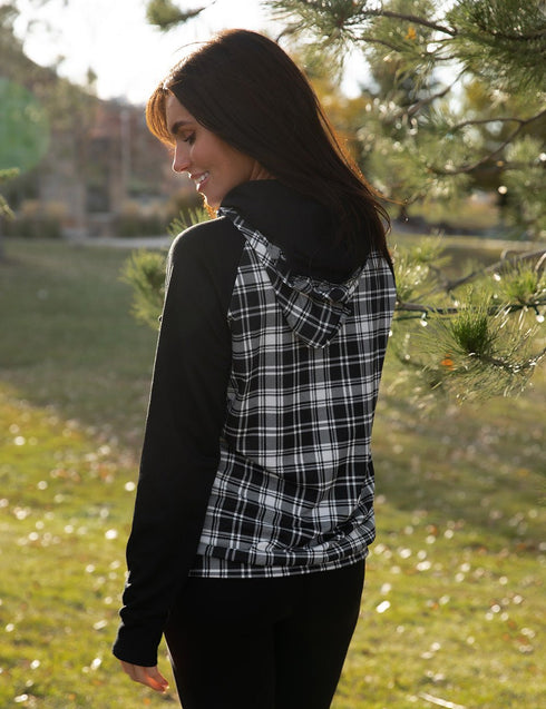 Double Hooded Black and White Plaid Sweatshirt