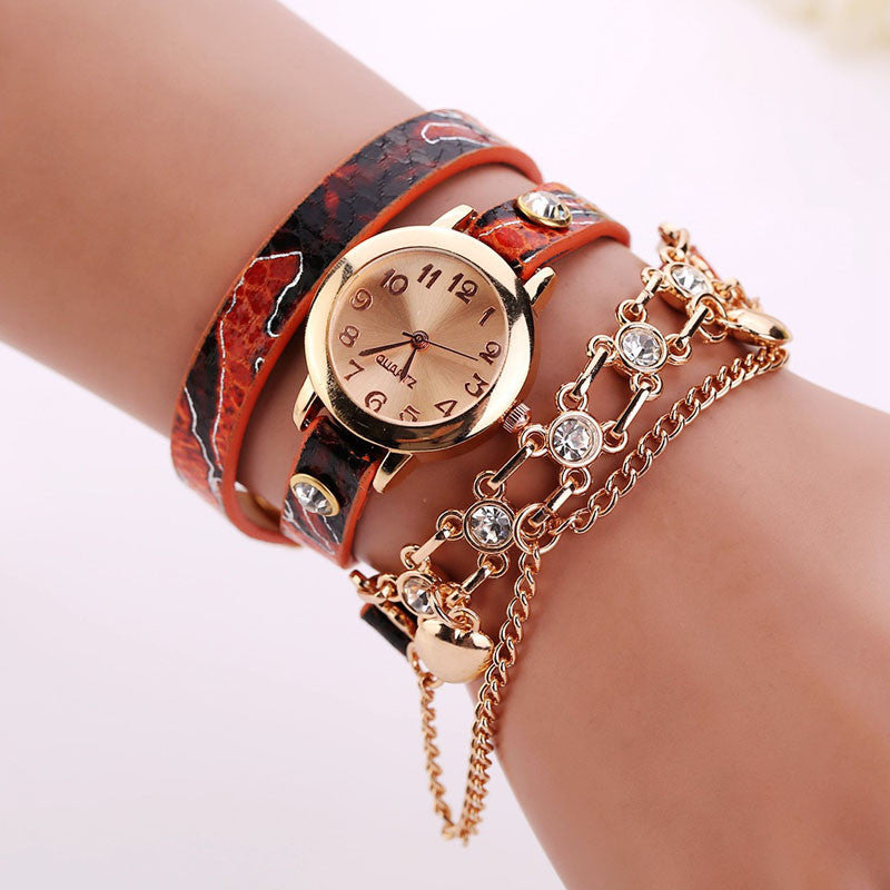 Women Dress Watches Quartz Wrist Watch Luxury Rhinestone Gold PU Leather Bracelet Watch Women relogi