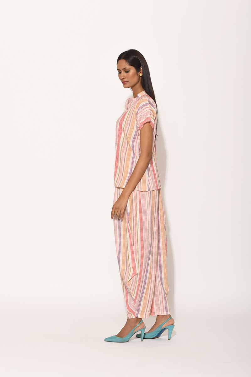 Fabienne Chapot CITY WIDE STRIPE TROUSERS - Trousers - cream white/pink  candy/off-white - Zalando.co.uk