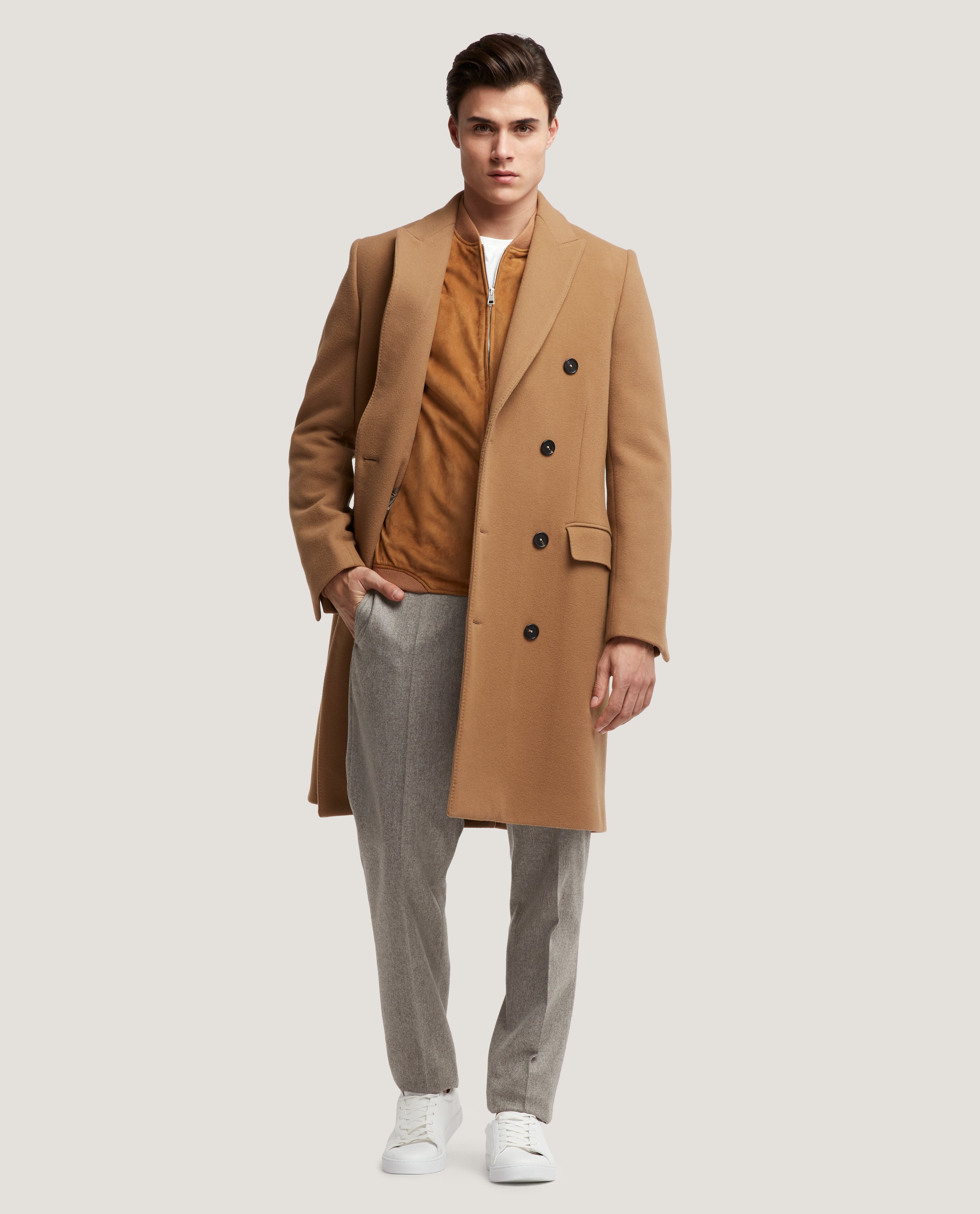 camel coat with hood