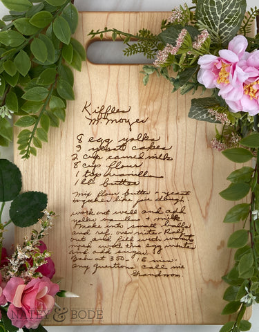 Natey & Bode custom engraved recipe board