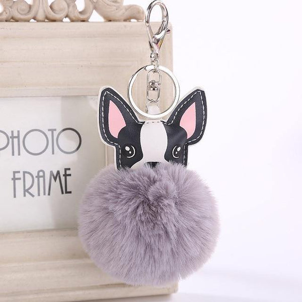 BOSTON TERRIER POM POM FAUX FUR KEYCHAIN FREE - TSP Top Selling Products