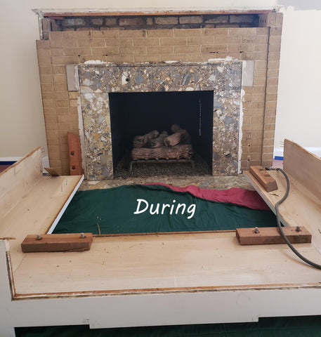 handmade tile fireplace remodel in progress