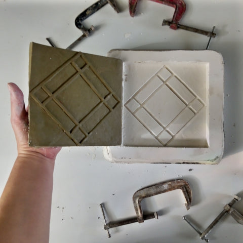 making a plaster mold of a handmade tile