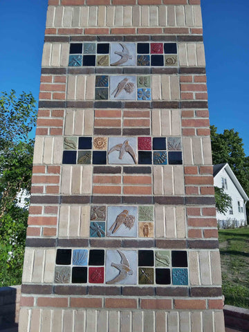 the handmade tiles that adorn the chimney swift tower in kent ohio