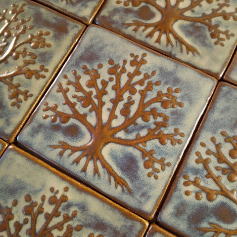 tree of life handmade tiles brown glaze