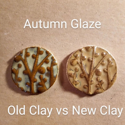 Autumn glaze sample before and after new clay