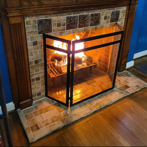 handmade tile fireplace angle shot