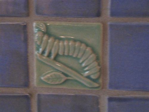 caterpillar handmade tile installed with handmade field tiles