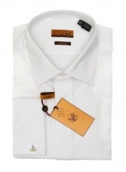 White Laydown Collar Tuxedo Shirt with Fly Front