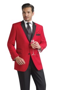 Make a bold statement by wearing a red prom tuxedo.