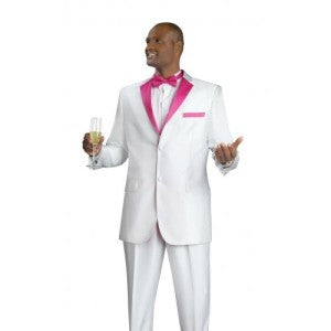 Match your date in our white tux with colored lapel. 