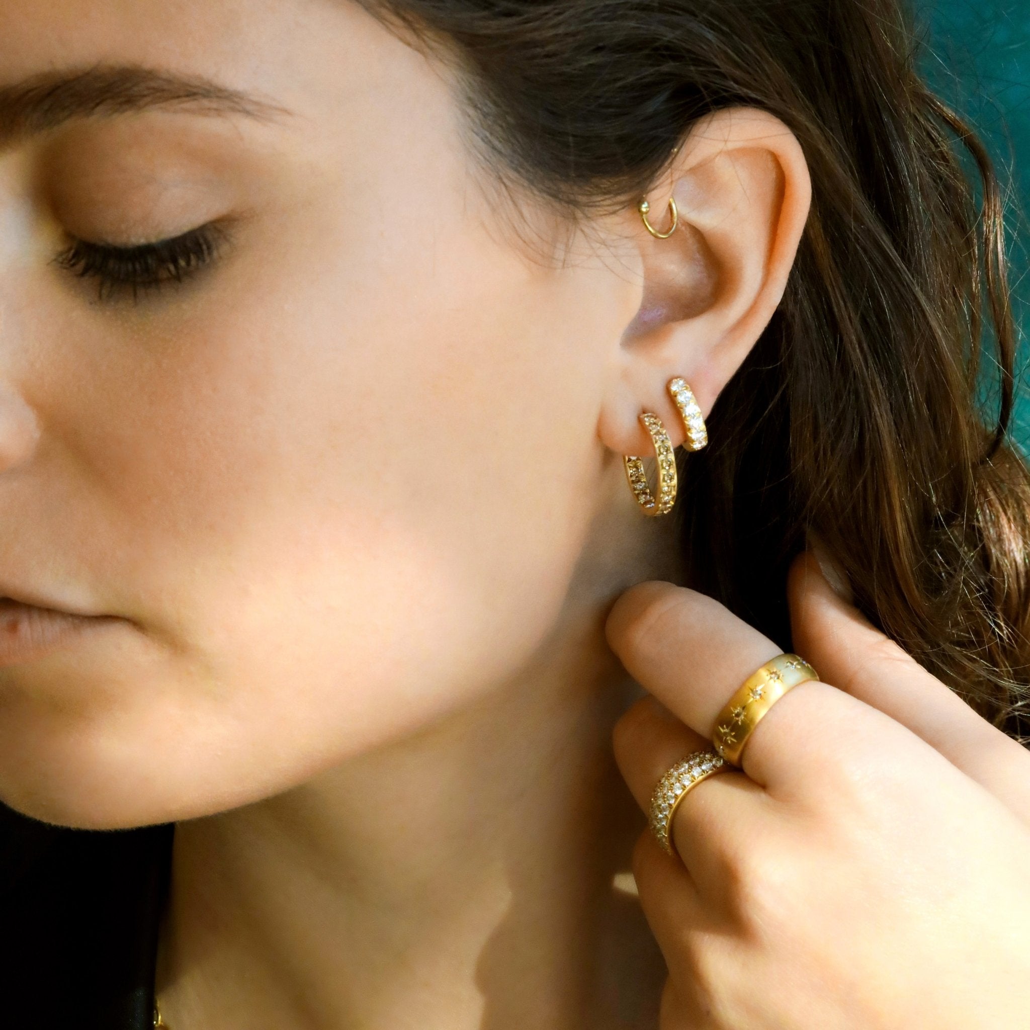 Caroline Ellen 20K Gold Small Flower Stud Earrings with Diamonds