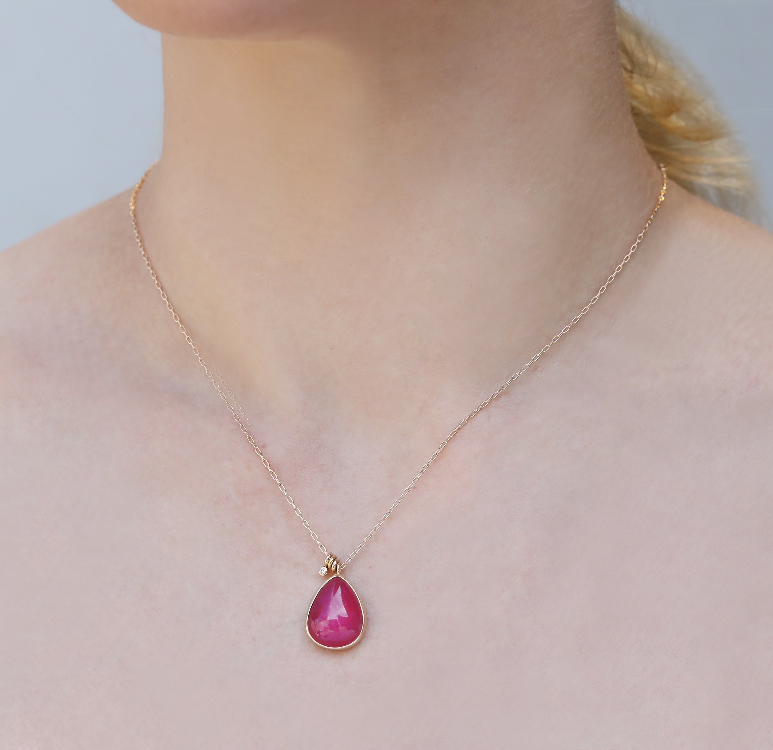 Teardrop Smooth African Ruby Necklace