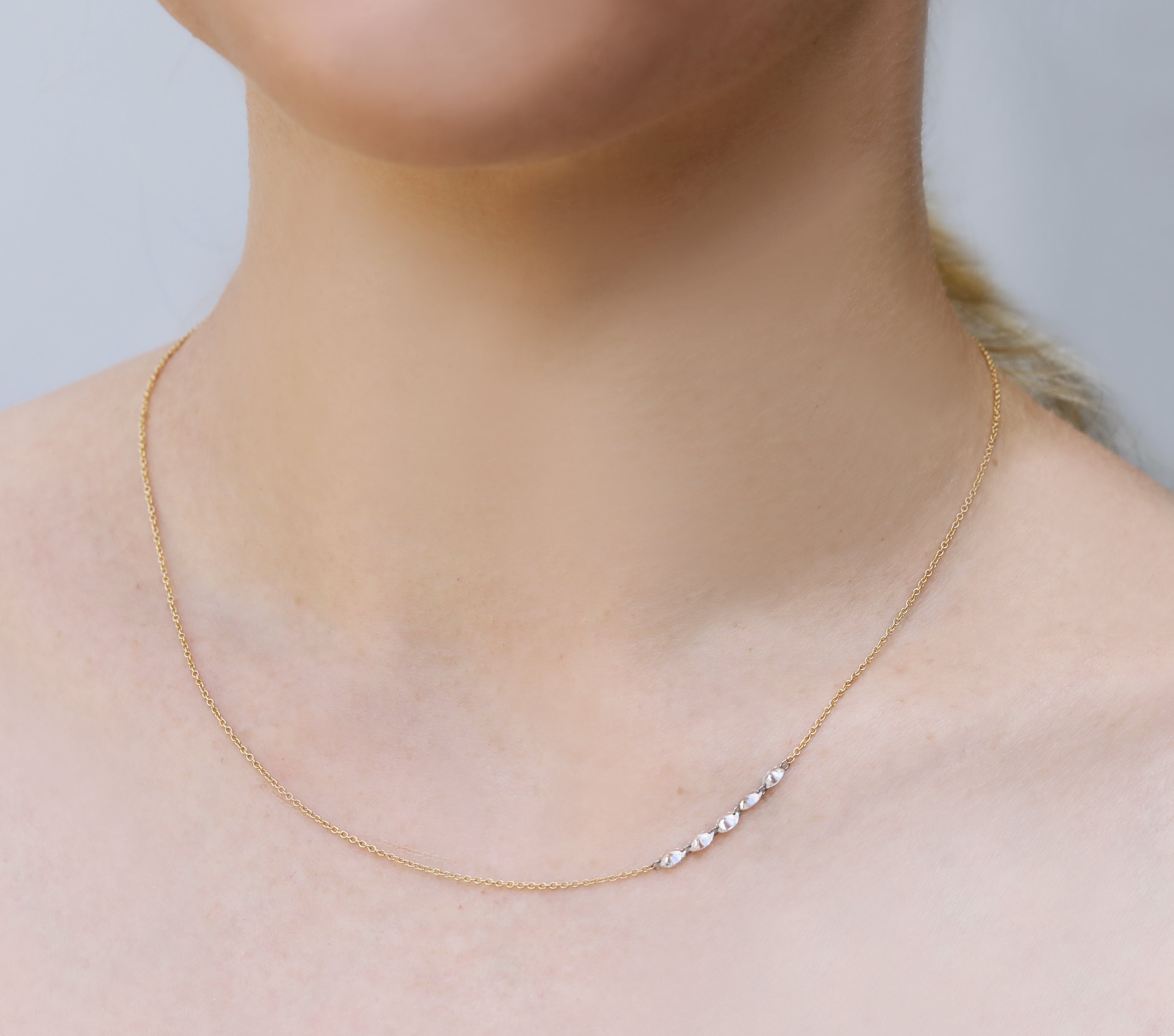 Gold Asymmetrical In-Line Marquise Diamond Necklace