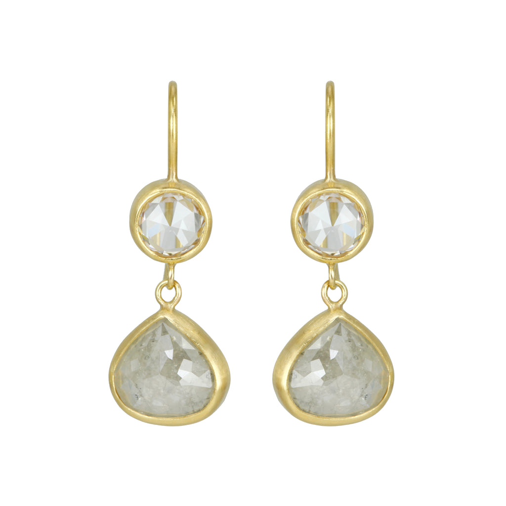 Caroline Ellen 22K Gold Tabiz Gray Diamond and White Zircon Double Drop Earrings