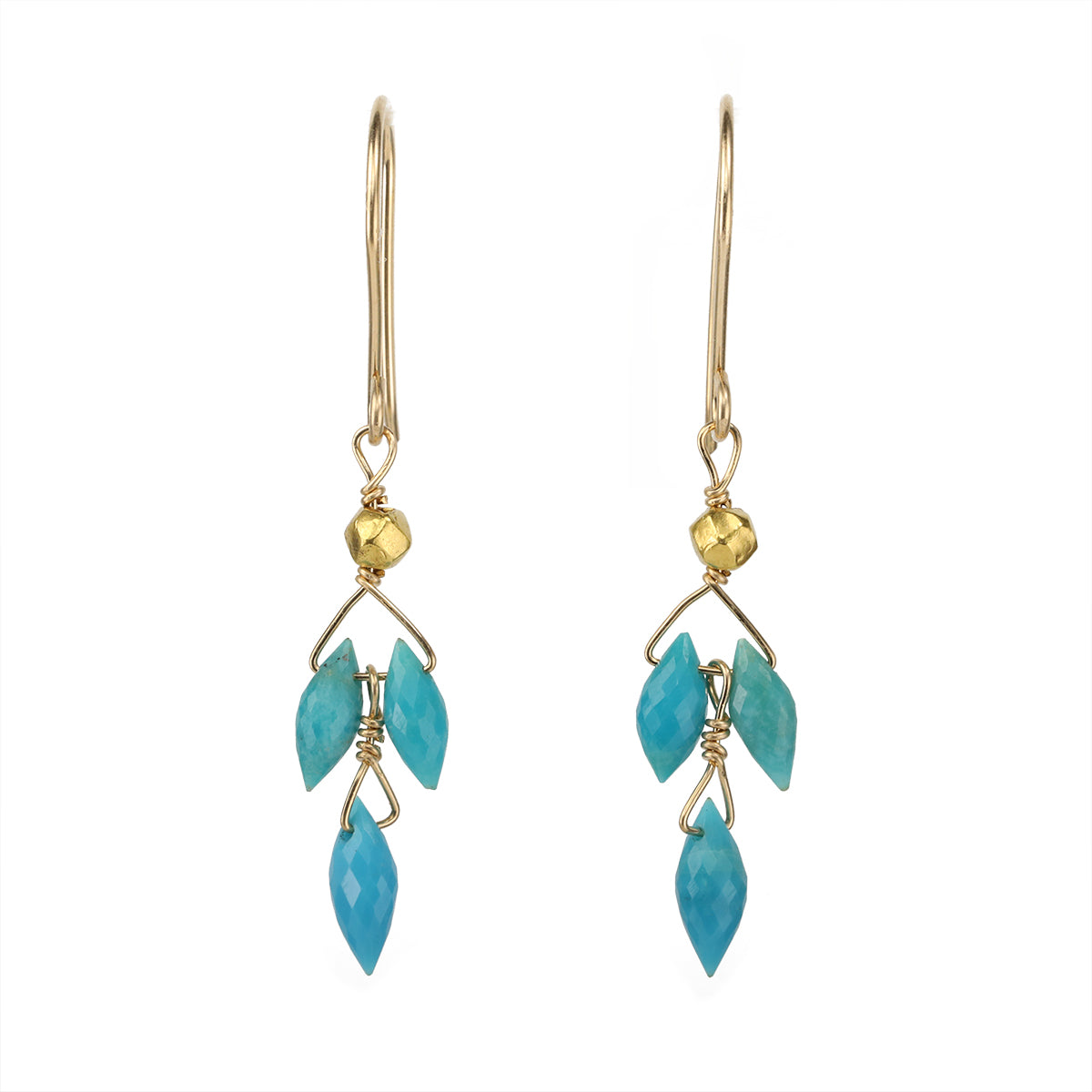 Gold Vermeil Earrings with Triple Marquise Turquoise Drops