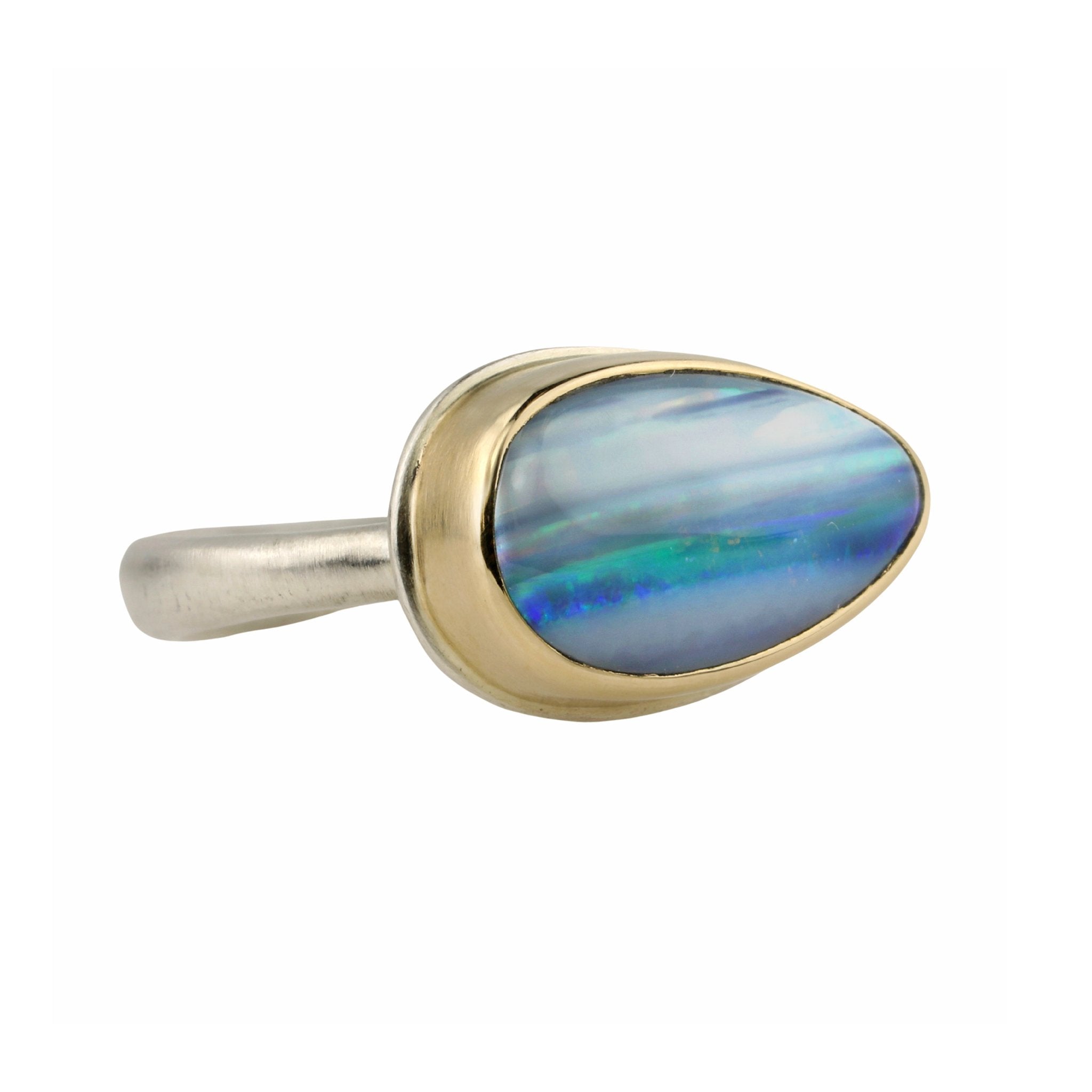 Jamie Joseph  Rectangular Australian Crystal Opal All Gold Ring at Voiage  Jewelry