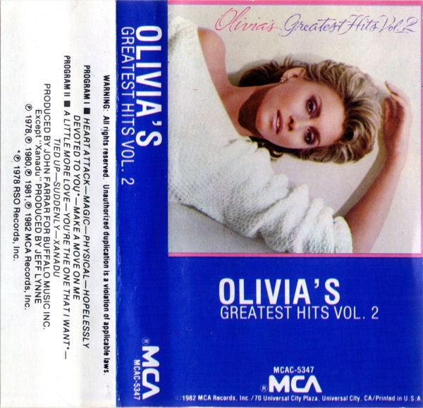 Olivia Newton-John ‎– Olivia's Greatest Hits Vol. 2 - Used Cassette 1982  MCA Records USA - Synth-Pop / Rock
