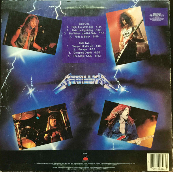 Metallica - Ride The Lightning - VG+ LP Record 1984 Elektra USA Vinyl –  Shuga Records