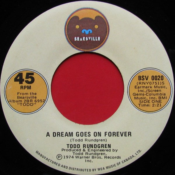 Todd Rundgren A Dream Goes On Forever Heavy Metal Kids Vg 45rpm Shuga Records