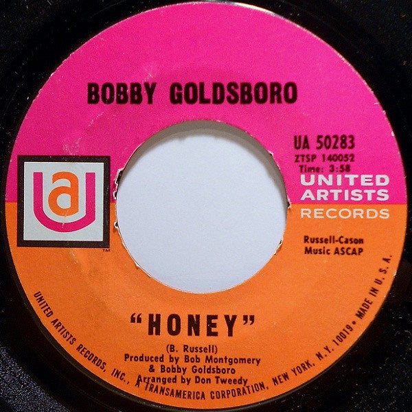 Bobby Goldsboro Honey Vg 7 Single 45 Rpm 1968 Usa Rock Coun Shuga Records