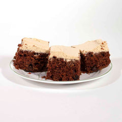 Image of 3 pieces of chocolate zucchini cake with peanut butter frosting. - Dailey Woodworking