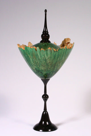 Dyed green Maple Burl lidded vessel