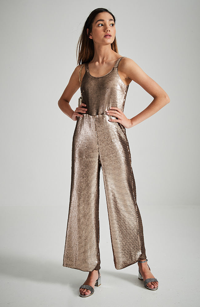 bronze sequin jumpsuit